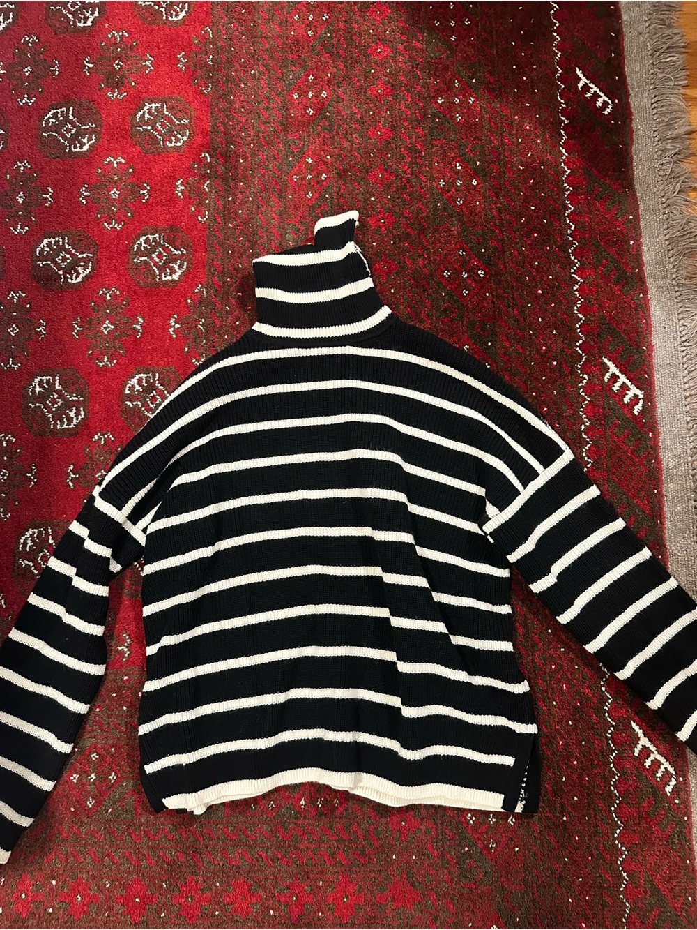 La Ligne Striped Black & White Wool Turtleneck Sweater